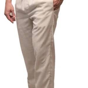 Calça De Linho Leve Bege Masculina Praia Cordão Ajustável