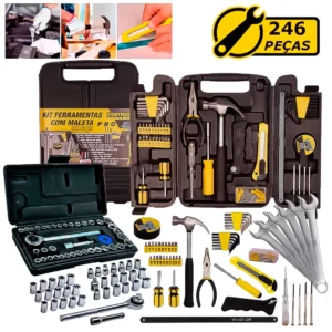 Kit Jogo Ferramentas 246 Pçs Semiprofissional Maleta Uso Gerais + Soquetes Chave Catraca Reversível