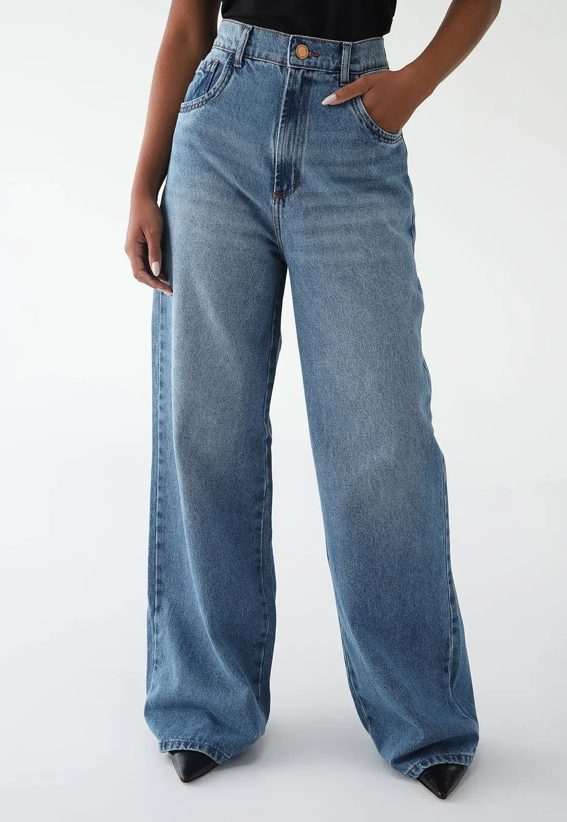 Calça Jeans Lança Perfume Wide Leg Lisa Azul